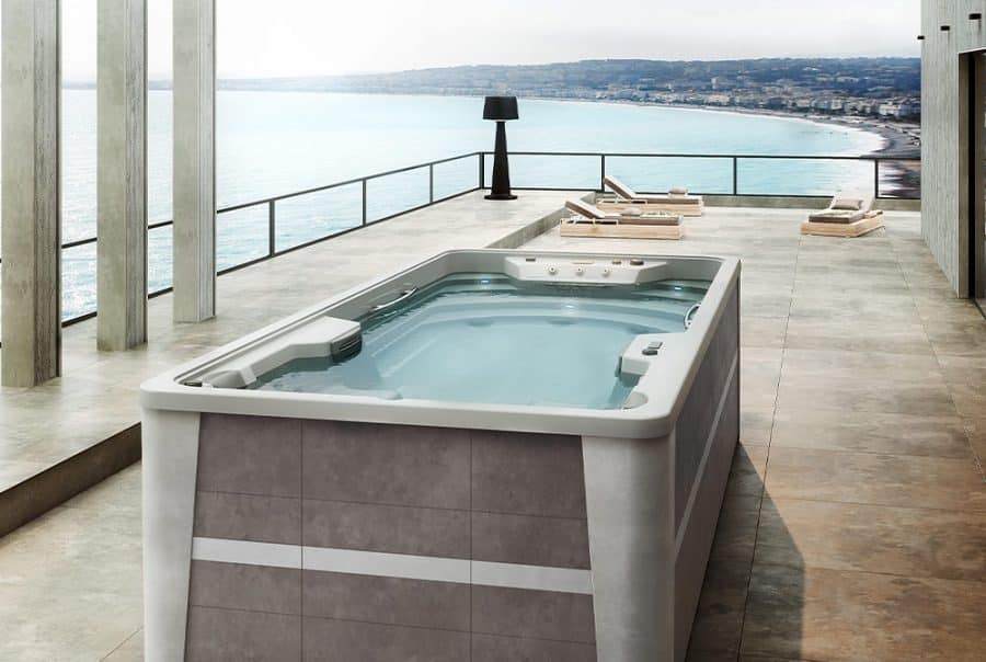 swim spa in floridian balcony with a sea view