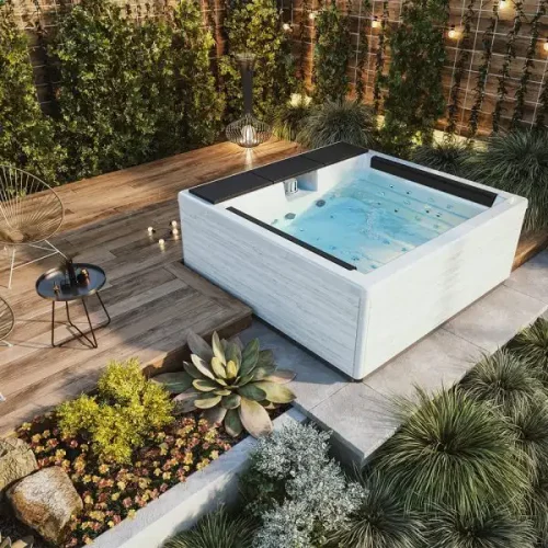 hot tubs partially integrated in a deck