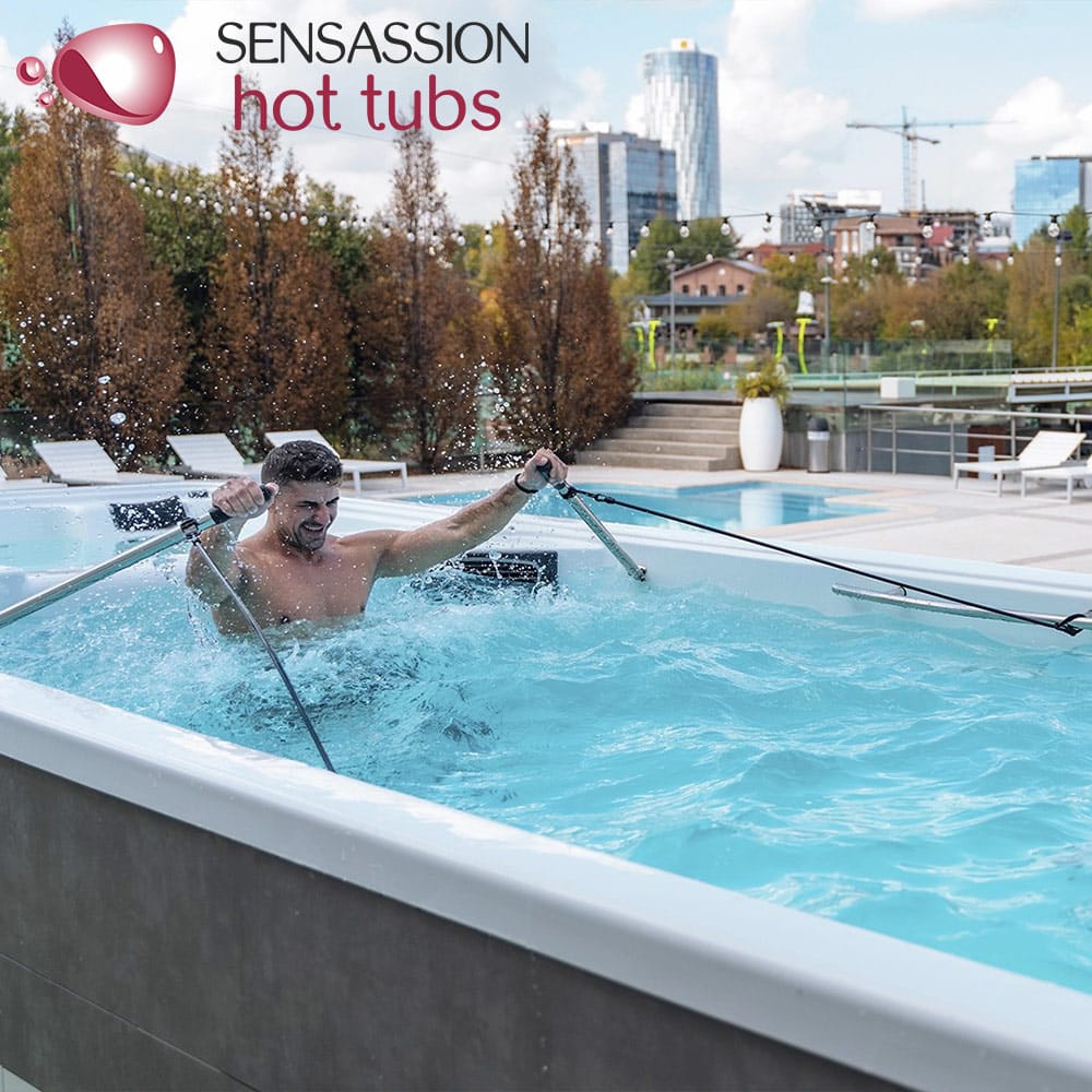 what are the benefits of using rowing equipment in swim spa?