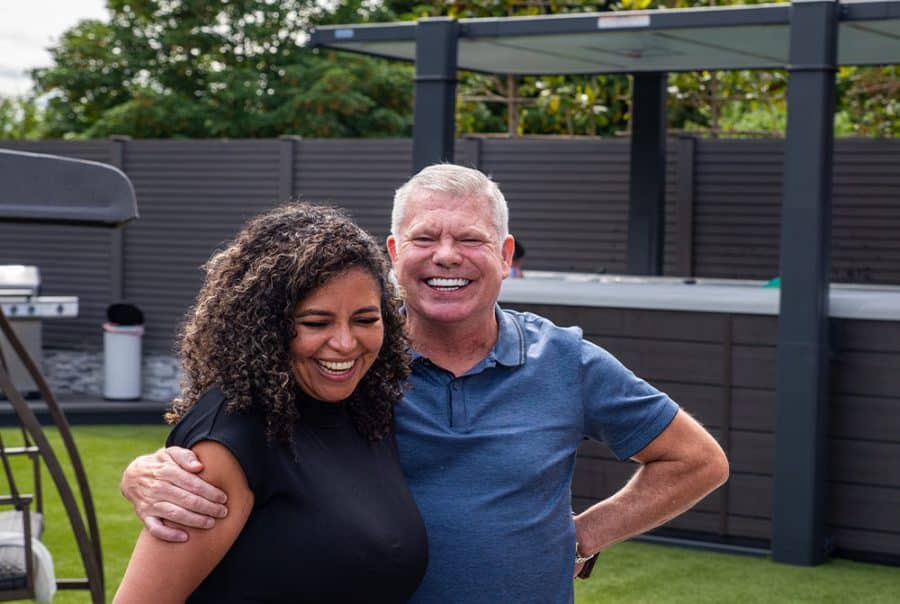 Swim spa clearance model on showroom floor – new, discounted, and ready for delivery