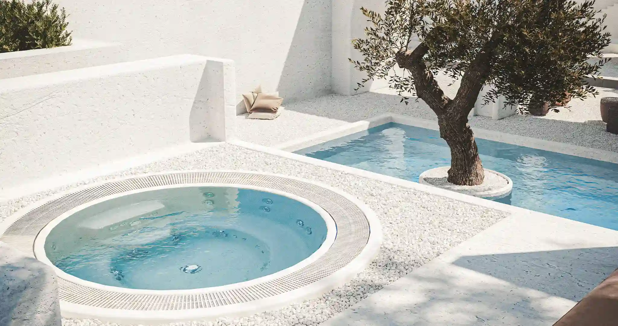 inground fiberglass spa with overflow carabean islands