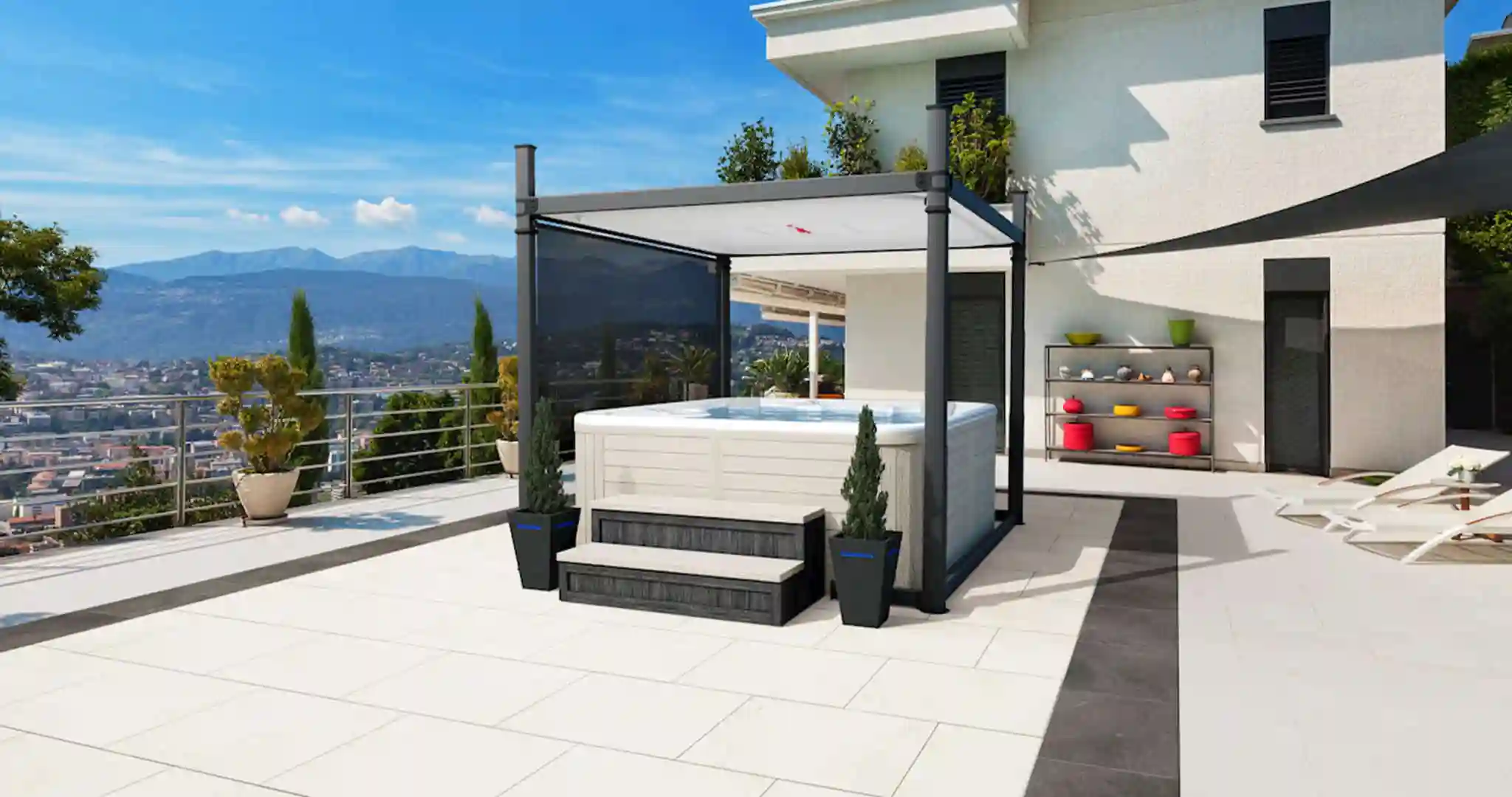 Covana automatic spa cover displayed in Sensassion Pool & Spa showroom