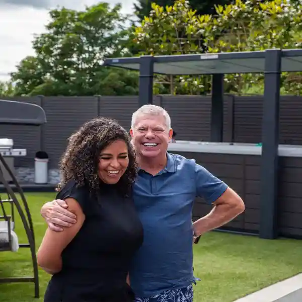 Swim spa clearance model on showroom floor – new, discounted, and ready for delivery