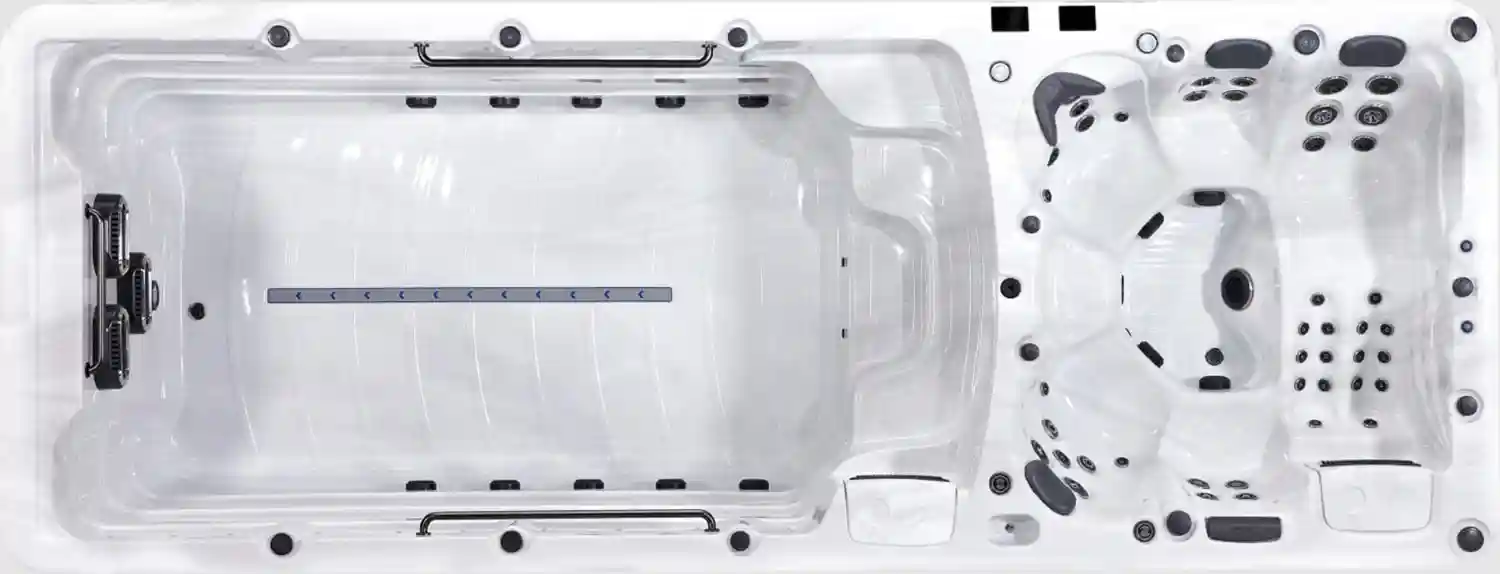 Swim spa and hot tub combo – dual-zone spa with swim current, massage jets,